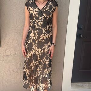 Elegant Black and Cream Floral Vintage Dress